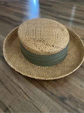 Straw Boater Hat with Olive Band